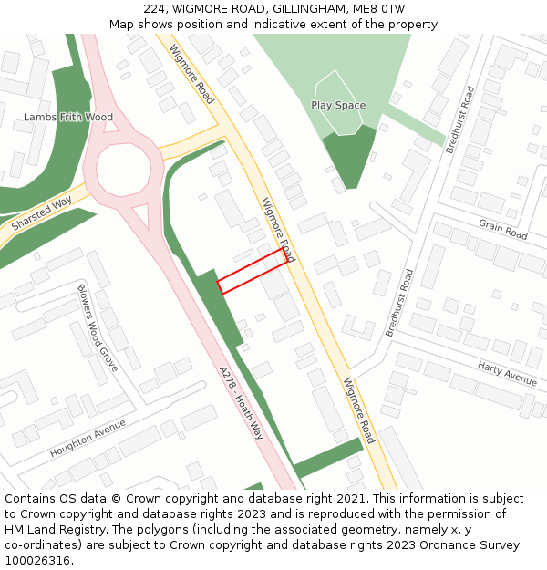 224, WIGMORE ROAD, GILLINGHAM, ME8 0TW: Location map and indicative extent of plot