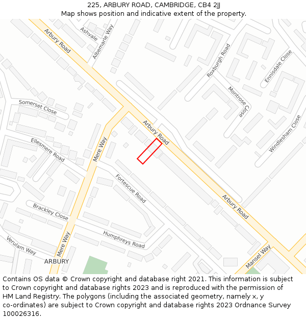 225, ARBURY ROAD, CAMBRIDGE, CB4 2JJ: Location map and indicative extent of plot