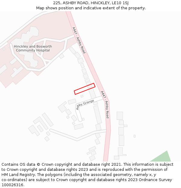 225, ASHBY ROAD, HINCKLEY, LE10 1SJ: Location map and indicative extent of plot