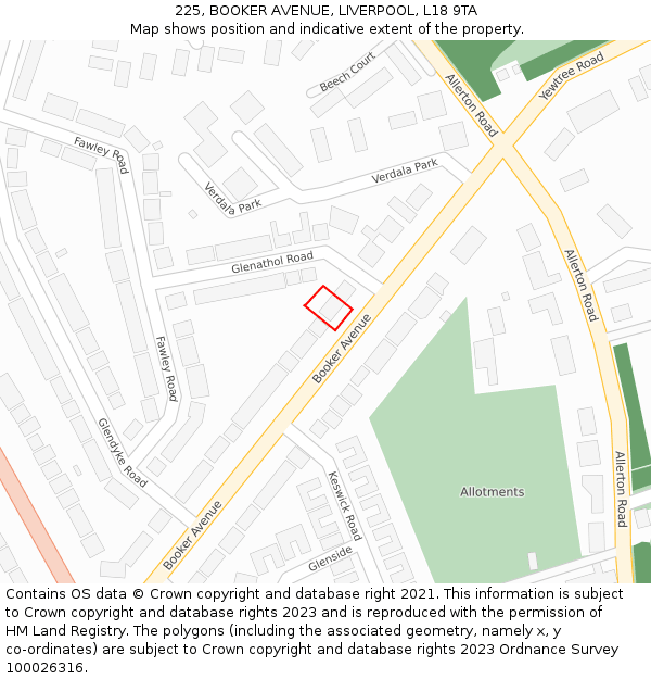 225, BOOKER AVENUE, LIVERPOOL, L18 9TA: Location map and indicative extent of plot
