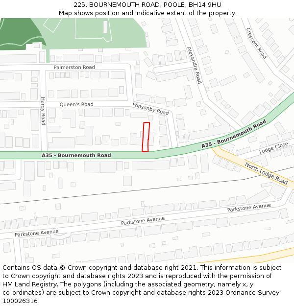 225, BOURNEMOUTH ROAD, POOLE, BH14 9HU: Location map and indicative extent of plot