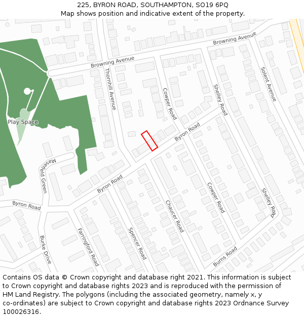 225, BYRON ROAD, SOUTHAMPTON, SO19 6PQ: Location map and indicative extent of plot