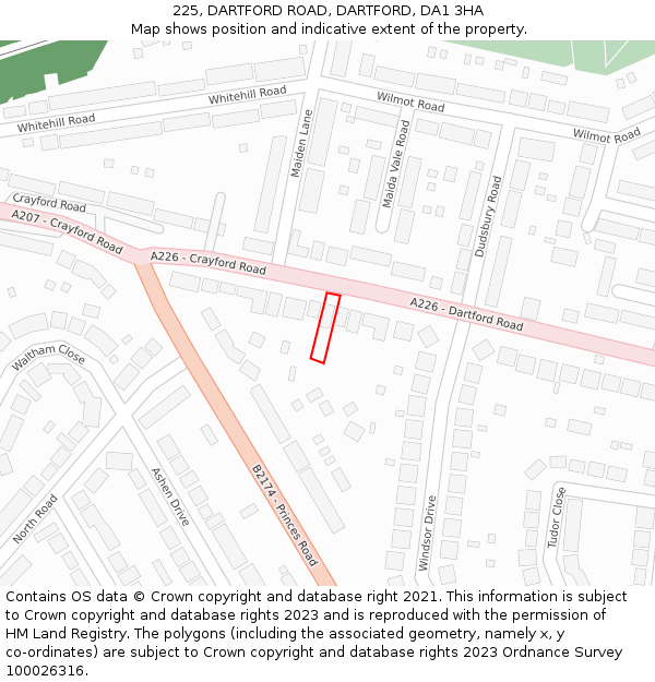 225, DARTFORD ROAD, DARTFORD, DA1 3HA: Location map and indicative extent of plot