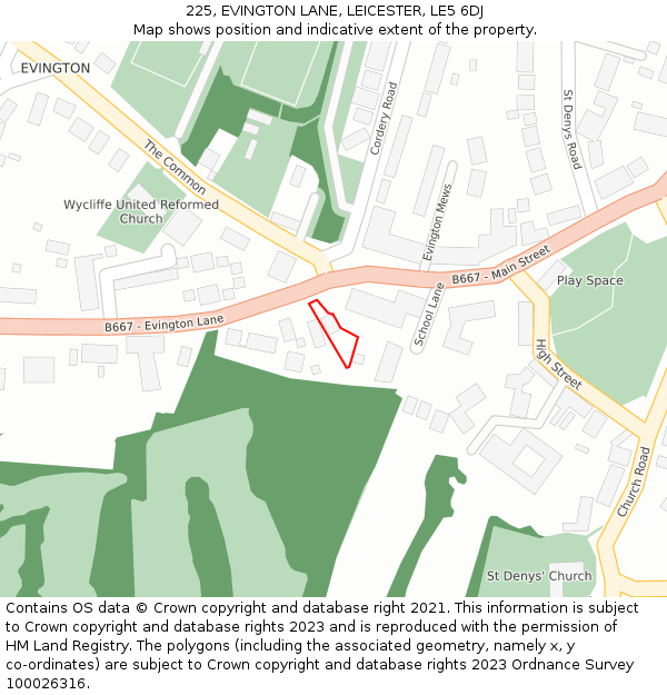 225, EVINGTON LANE, LEICESTER, LE5 6DJ: Location map and indicative extent of plot