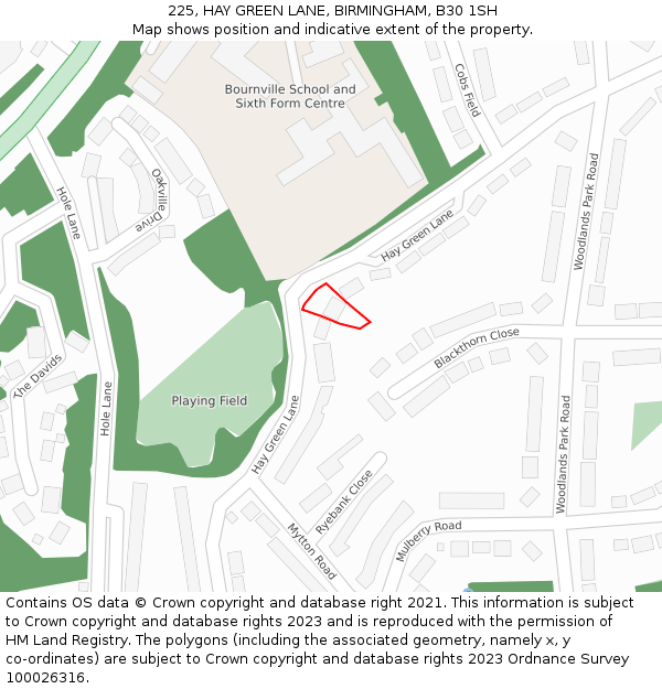 225, HAY GREEN LANE, BIRMINGHAM, B30 1SH: Location map and indicative extent of plot