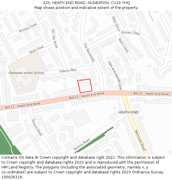 225, HEATH END ROAD, NUNEATON, CV10 7HQ: Location map and indicative extent of plot