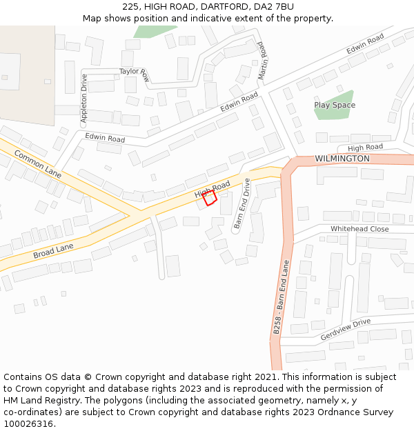 225, HIGH ROAD, DARTFORD, DA2 7BU: Location map and indicative extent of plot