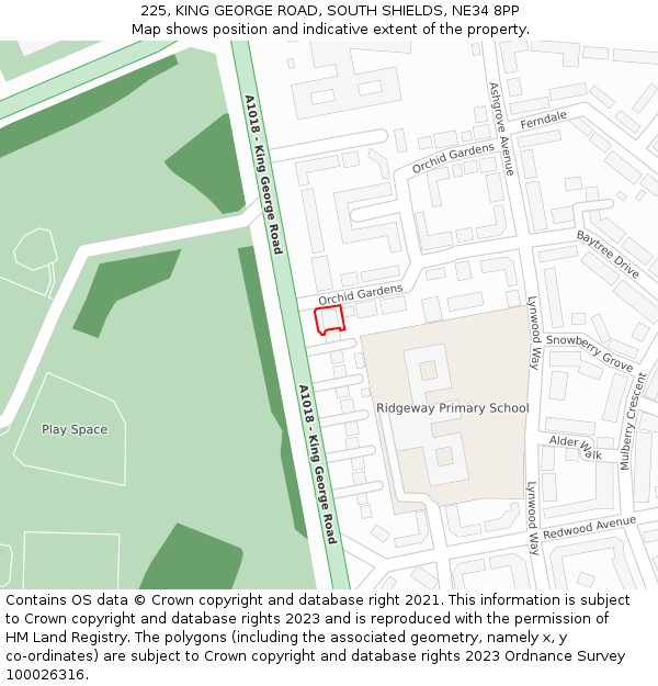 225, KING GEORGE ROAD, SOUTH SHIELDS, NE34 8PP: Location map and indicative extent of plot