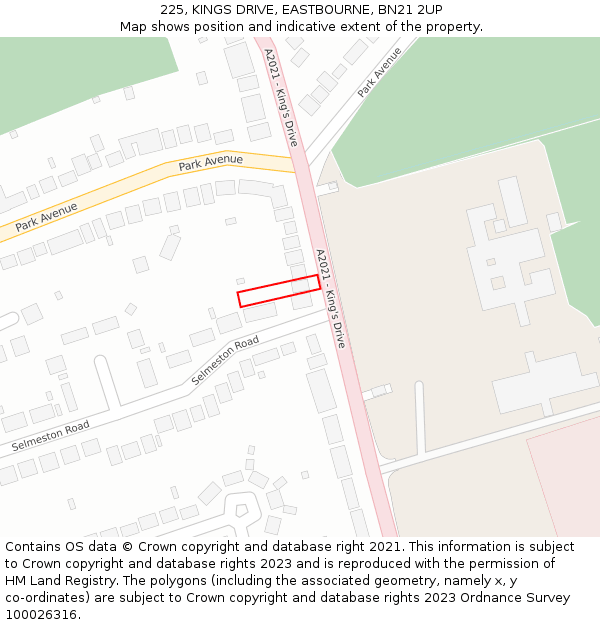 225, KINGS DRIVE, EASTBOURNE, BN21 2UP: Location map and indicative extent of plot