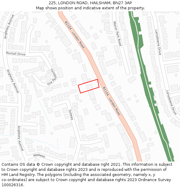 225, LONDON ROAD, HAILSHAM, BN27 3AP: Location map and indicative extent of plot