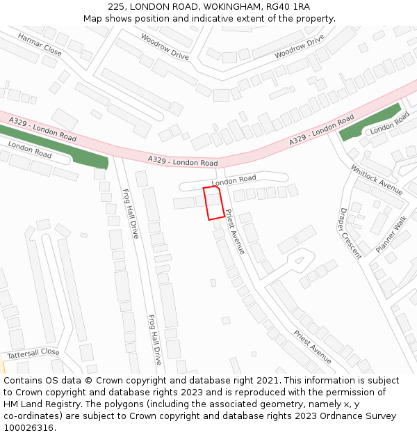 225, LONDON ROAD, WOKINGHAM, RG40 1RA: Location map and indicative extent of plot