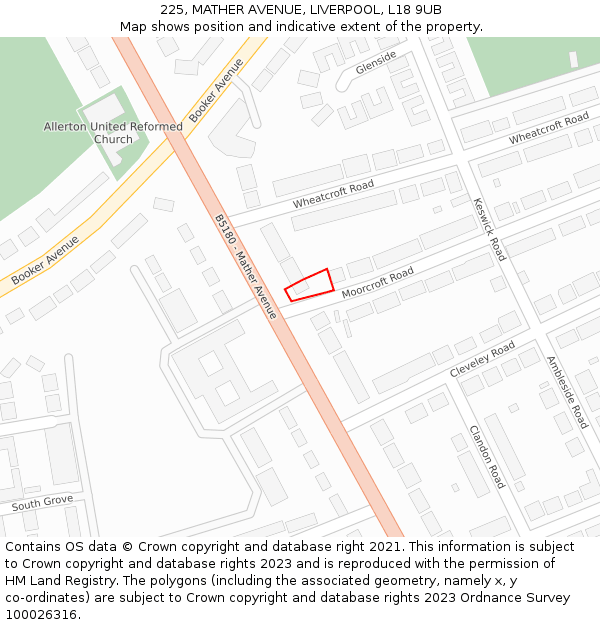 225, MATHER AVENUE, LIVERPOOL, L18 9UB: Location map and indicative extent of plot