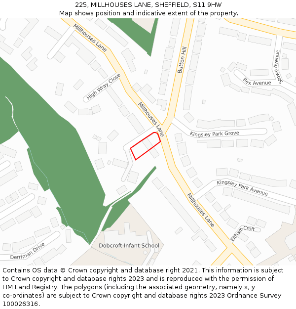 225, MILLHOUSES LANE, SHEFFIELD, S11 9HW: Location map and indicative extent of plot