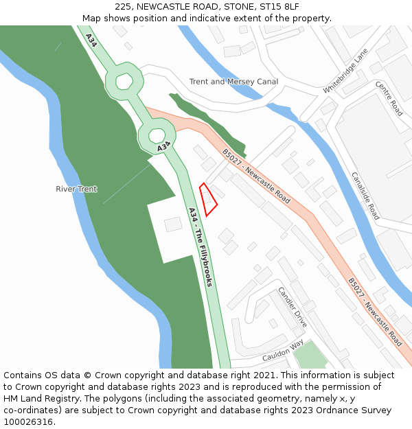 225, NEWCASTLE ROAD, STONE, ST15 8LF: Location map and indicative extent of plot