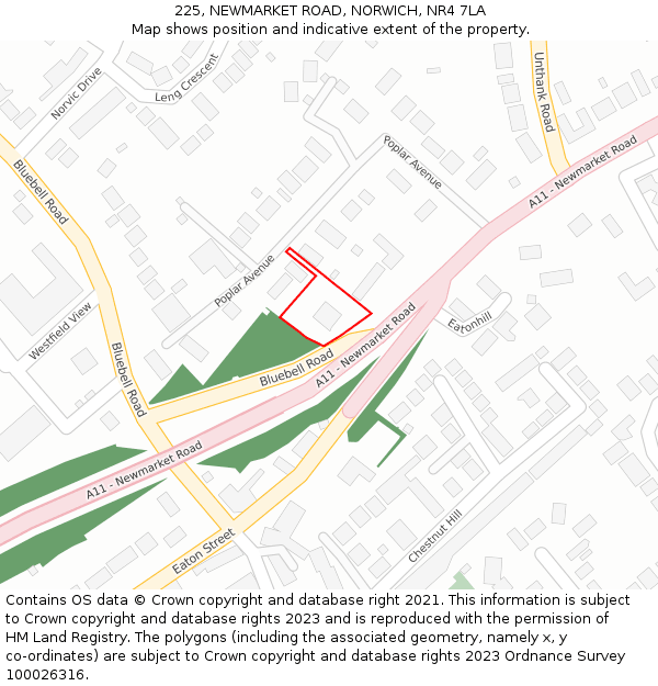 225, NEWMARKET ROAD, NORWICH, NR4 7LA: Location map and indicative extent of plot