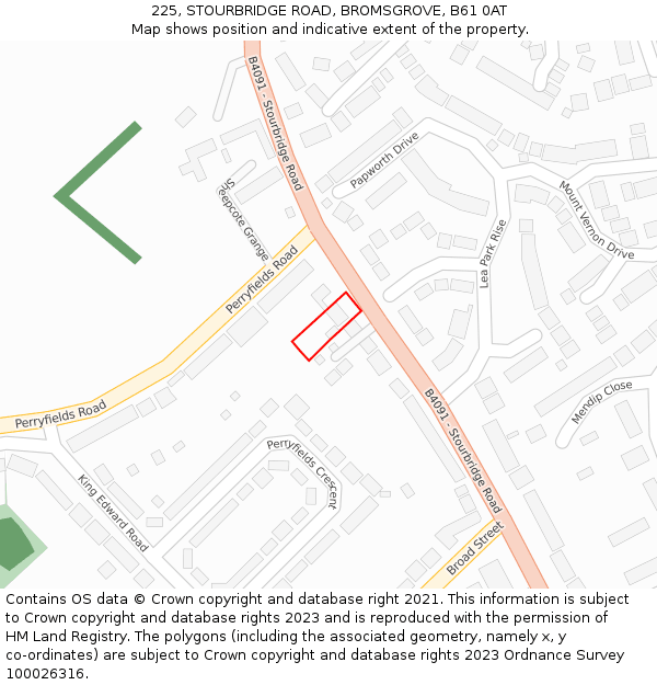 225, STOURBRIDGE ROAD, BROMSGROVE, B61 0AT: Location map and indicative extent of plot
