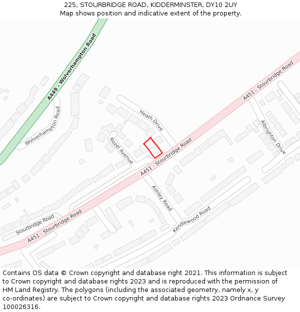 225, STOURBRIDGE ROAD, KIDDERMINSTER, DY10 2UY: Location map and indicative extent of plot