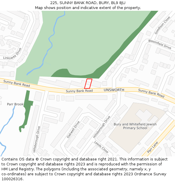 225, SUNNY BANK ROAD, BURY, BL9 8JU: Location map and indicative extent of plot