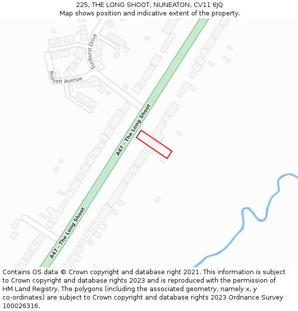 225, THE LONG SHOOT, NUNEATON, CV11 6JQ: Location map and indicative extent of plot