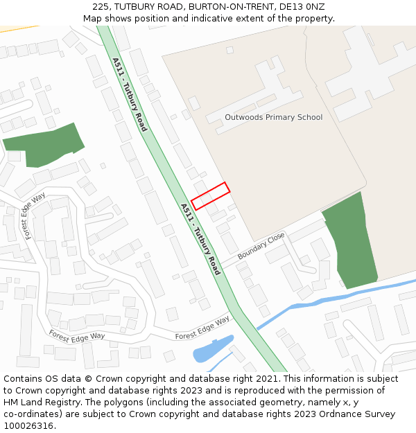 225, TUTBURY ROAD, BURTON-ON-TRENT, DE13 0NZ: Location map and indicative extent of plot
