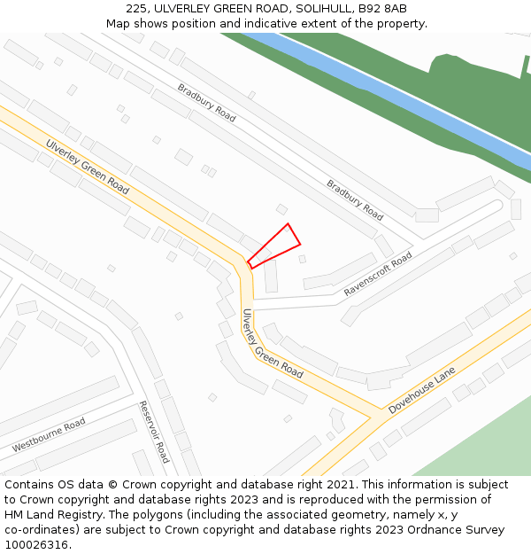 225, ULVERLEY GREEN ROAD, SOLIHULL, B92 8AB: Location map and indicative extent of plot