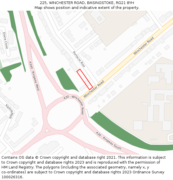 225, WINCHESTER ROAD, BASINGSTOKE, RG21 8YH: Location map and indicative extent of plot