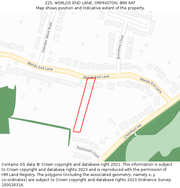 225, WORLDS END LANE, ORPINGTON, BR6 6AT: Location map and indicative extent of plot
