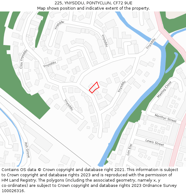 225, YNYSDDU, PONTYCLUN, CF72 9UE: Location map and indicative extent of plot