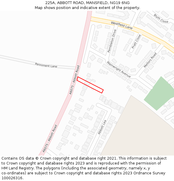 225A, ABBOTT ROAD, MANSFIELD, NG19 6NG: Location map and indicative extent of plot