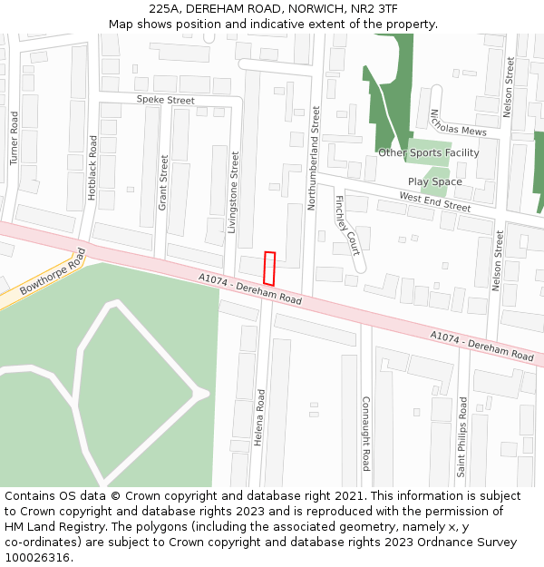 225A, DEREHAM ROAD, NORWICH, NR2 3TF: Location map and indicative extent of plot