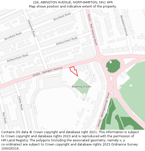 226, ABINGTON AVENUE, NORTHAMPTON, NN1 4PR: Location map and indicative extent of plot