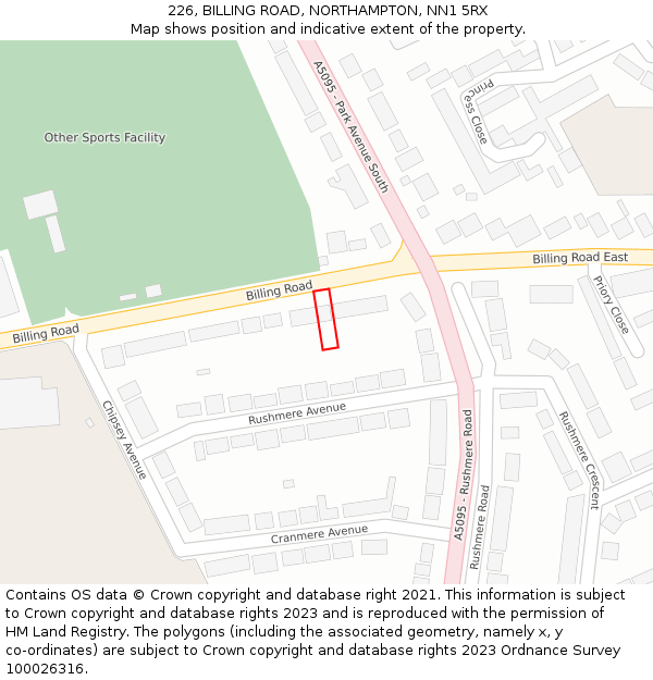 226, BILLING ROAD, NORTHAMPTON, NN1 5RX: Location map and indicative extent of plot