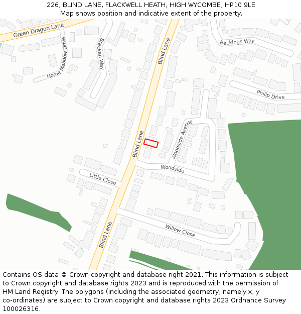 226, BLIND LANE, FLACKWELL HEATH, HIGH WYCOMBE, HP10 9LE: Location map and indicative extent of plot