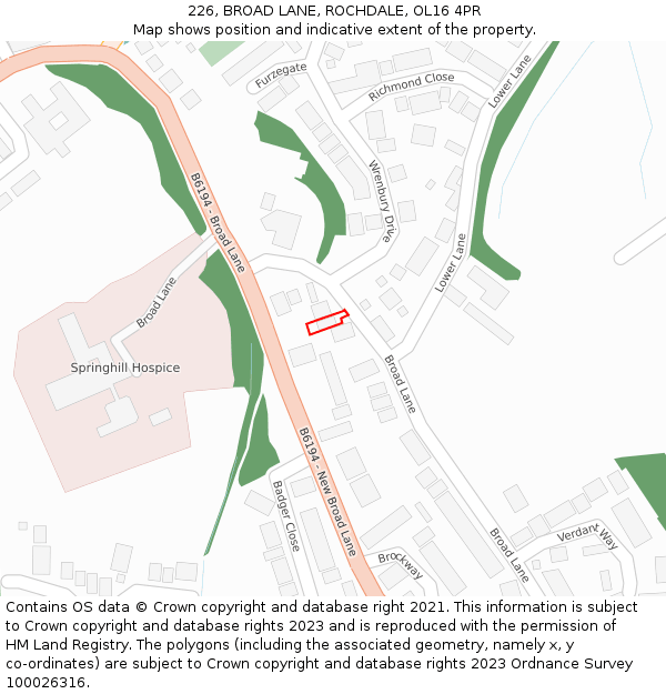 226, BROAD LANE, ROCHDALE, OL16 4PR: Location map and indicative extent of plot