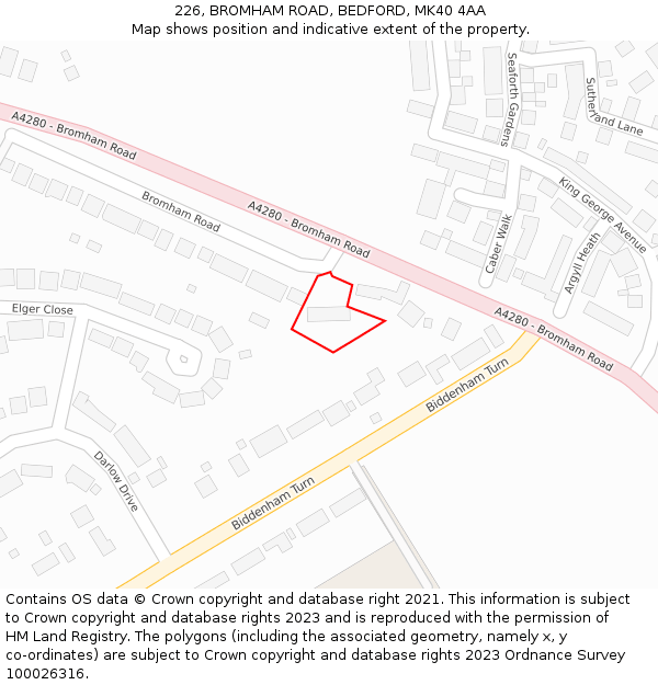 226, BROMHAM ROAD, BEDFORD, MK40 4AA: Location map and indicative extent of plot