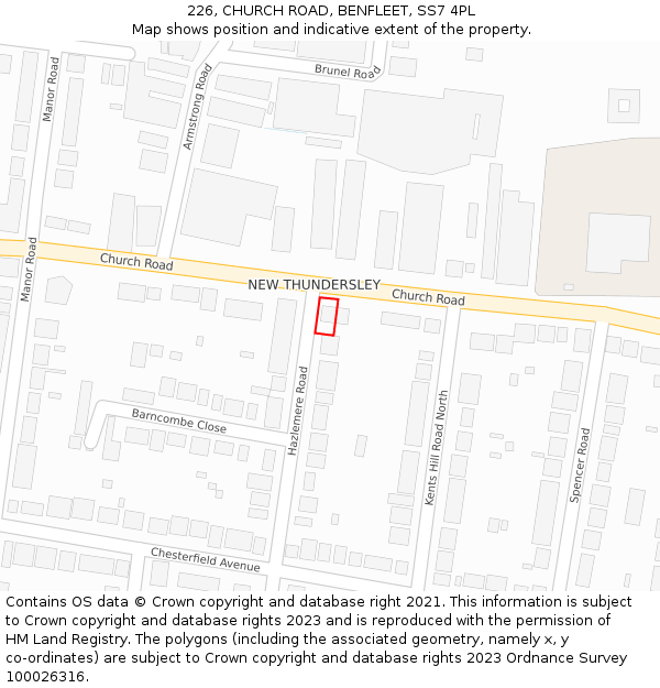 226, CHURCH ROAD, BENFLEET, SS7 4PL: Location map and indicative extent of plot