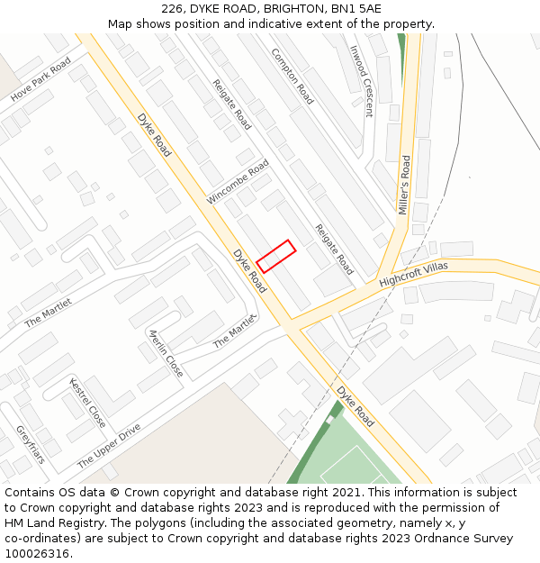 226, DYKE ROAD, BRIGHTON, BN1 5AE: Location map and indicative extent of plot
