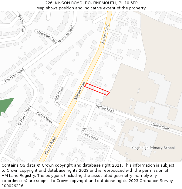 226, KINSON ROAD, BOURNEMOUTH, BH10 5EP: Location map and indicative extent of plot