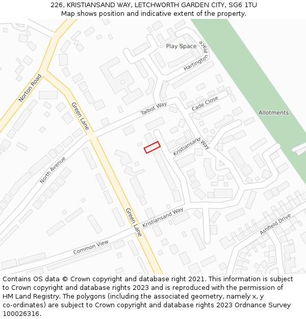 226, KRISTIANSAND WAY, LETCHWORTH GARDEN CITY, SG6 1TU: Location map and indicative extent of plot