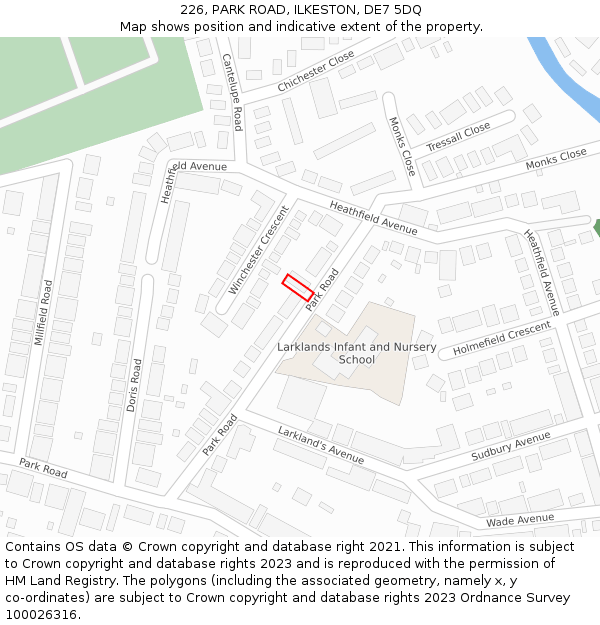 226, PARK ROAD, ILKESTON, DE7 5DQ: Location map and indicative extent of plot