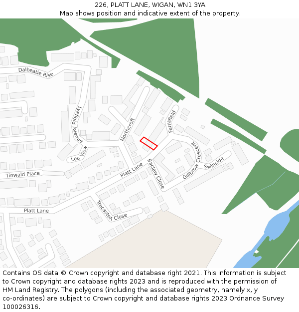 226, PLATT LANE, WIGAN, WN1 3YA: Location map and indicative extent of plot