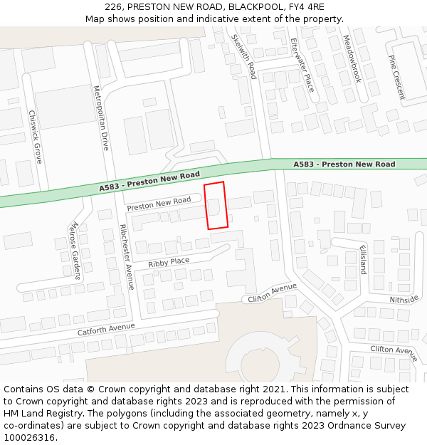 226, PRESTON NEW ROAD, BLACKPOOL, FY4 4RE: Location map and indicative extent of plot