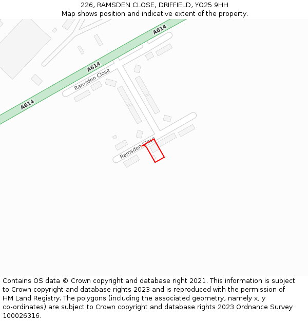 226, RAMSDEN CLOSE, DRIFFIELD, YO25 9HH: Location map and indicative extent of plot