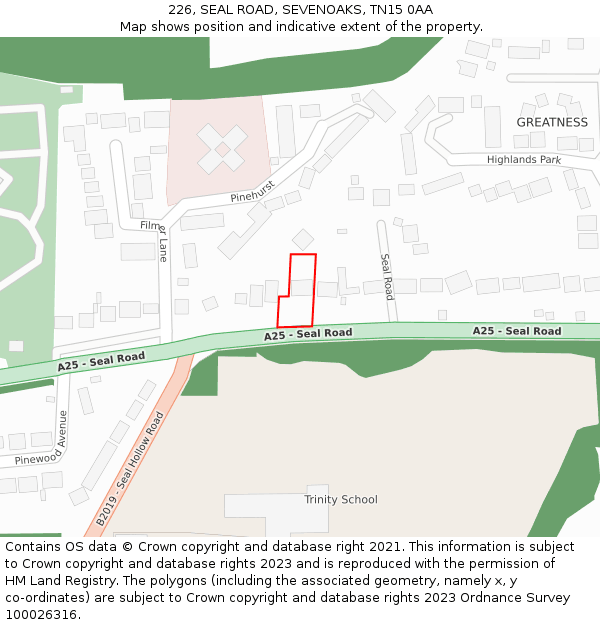 226, SEAL ROAD, SEVENOAKS, TN15 0AA: Location map and indicative extent of plot