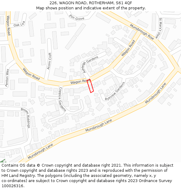 226, WAGON ROAD, ROTHERHAM, S61 4QF: Location map and indicative extent of plot