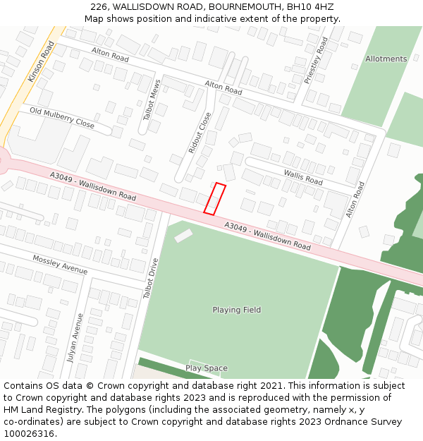 226, WALLISDOWN ROAD, BOURNEMOUTH, BH10 4HZ: Location map and indicative extent of plot