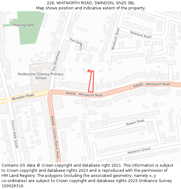226, WHITWORTH ROAD, SWINDON, SN25 3BL: Location map and indicative extent of plot