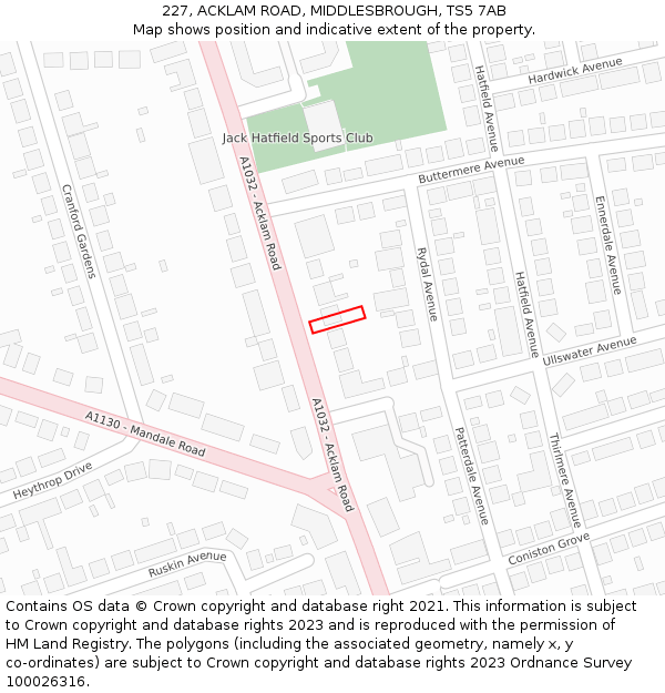 227, ACKLAM ROAD, MIDDLESBROUGH, TS5 7AB: Location map and indicative extent of plot