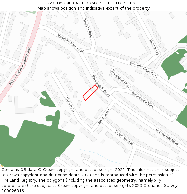 227, BANNERDALE ROAD, SHEFFIELD, S11 9FD: Location map and indicative extent of plot