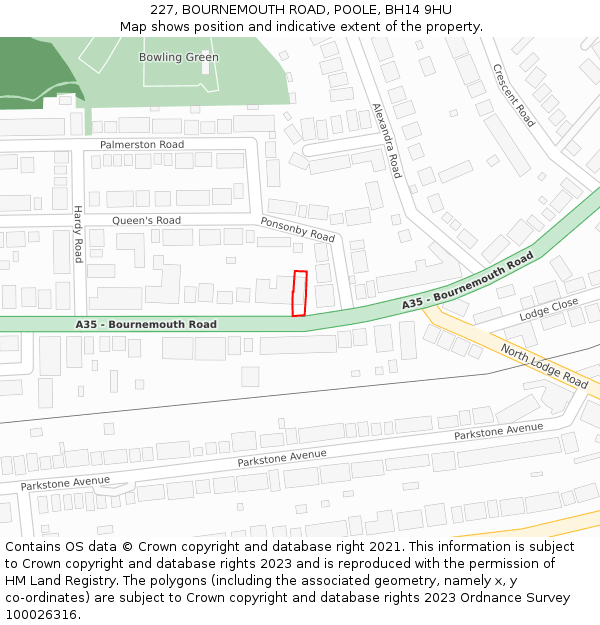 227, BOURNEMOUTH ROAD, POOLE, BH14 9HU: Location map and indicative extent of plot